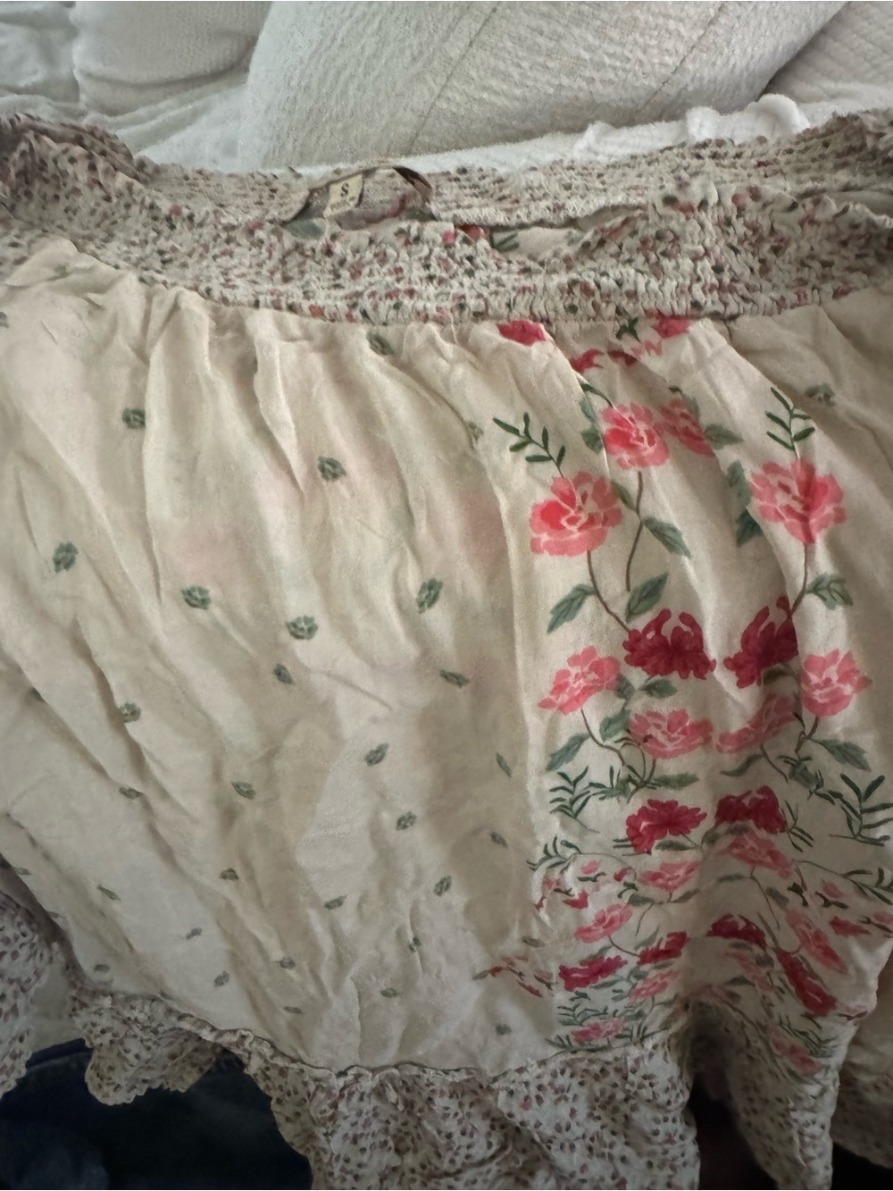 Floral Cream Boho blousewith Pink Rose Print